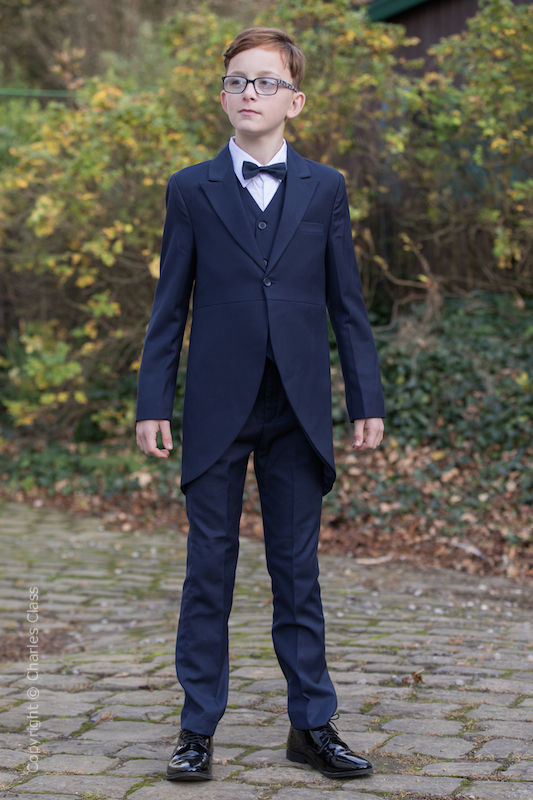 Boys Navy Tail Coat Suit with Navy Dickie Bow Tie | Charles Class